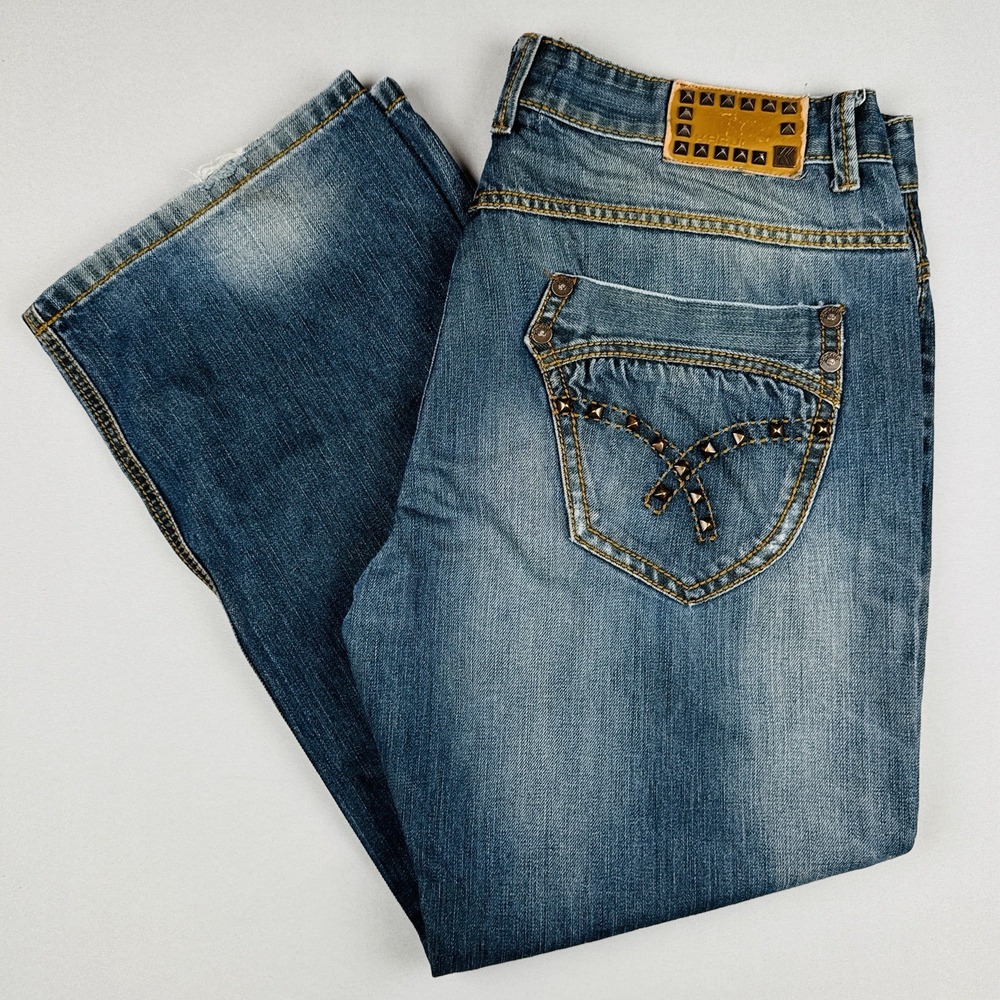 Kanji Y2K Baggy Jeans Studded Pocket Wide Leg Denim 38x30